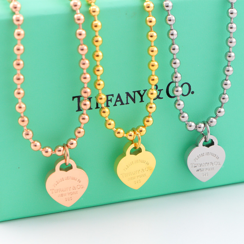 Replica Tiffany heart pendant bead bracelet plated with 18k rose gold European and American bracelet for girls