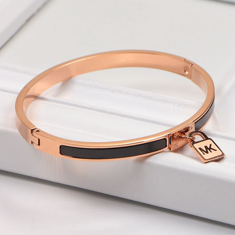 Replica MK letter pendant classic lock couple bracelet titanium steel black fashion personality men and women bracelet accessories
