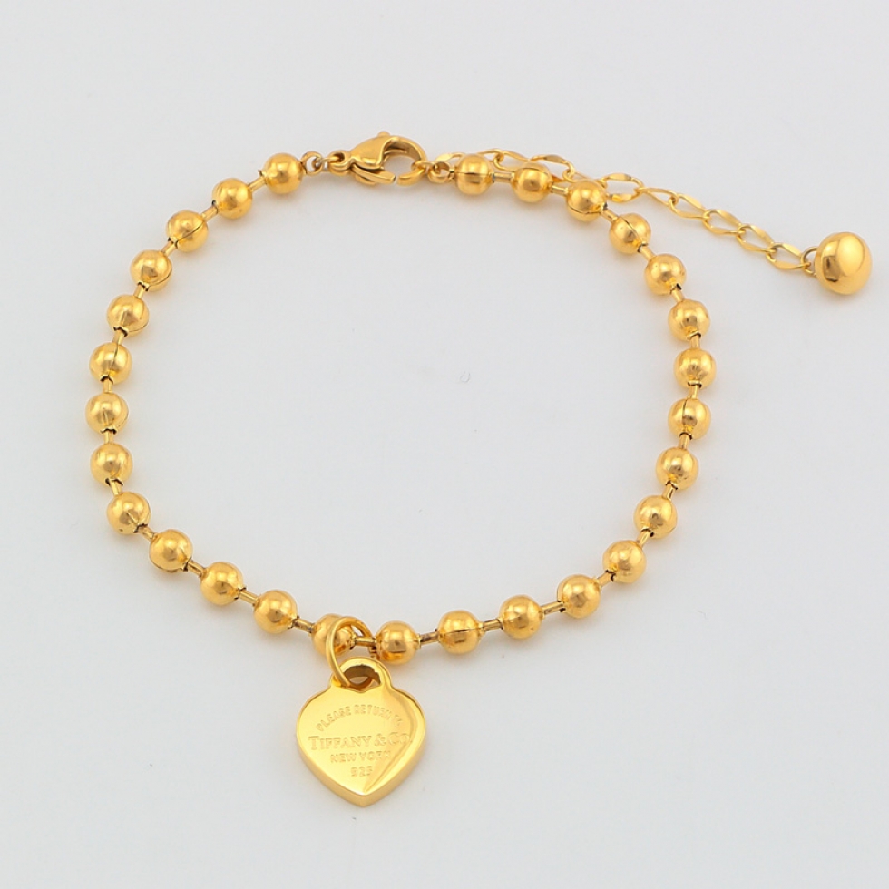 Replica Tiffany heart pendant bead bracelet plated with 18k rose gold European and American bracelet for girls