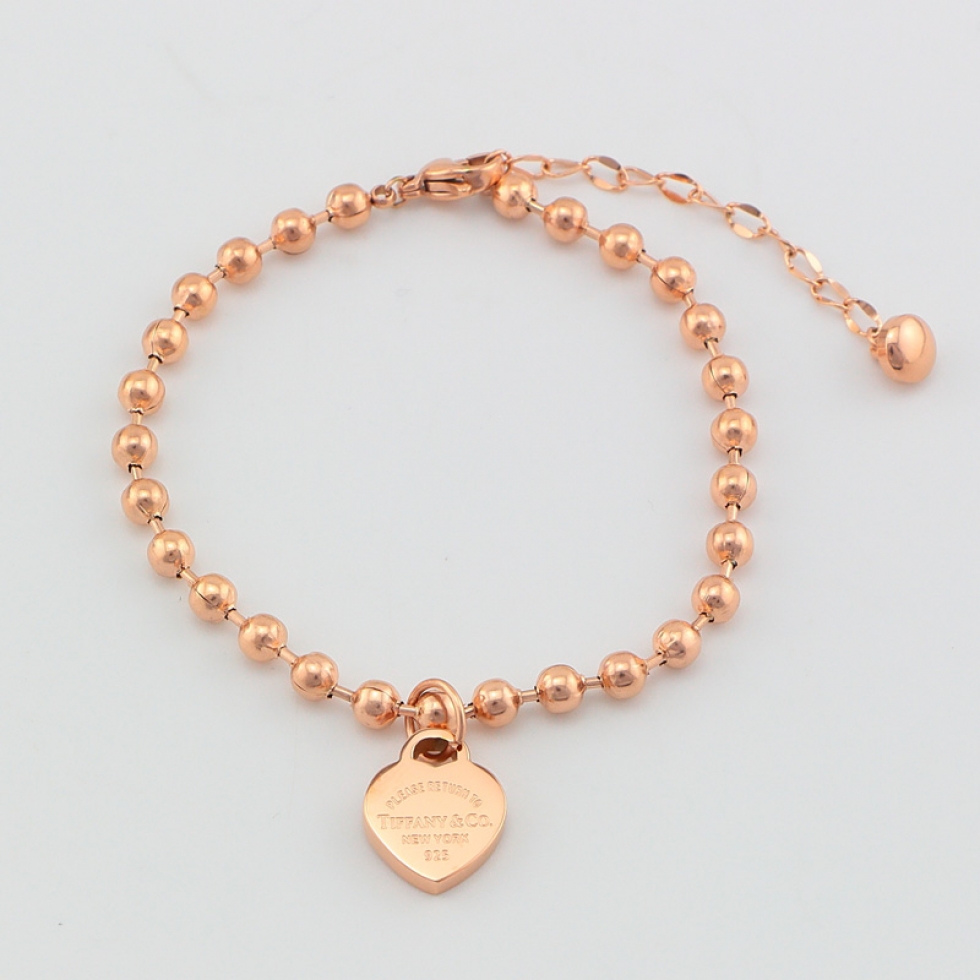 Replica Tiffany heart pendant bead bracelet plated with 18k rose gold European and American bracelet for girls