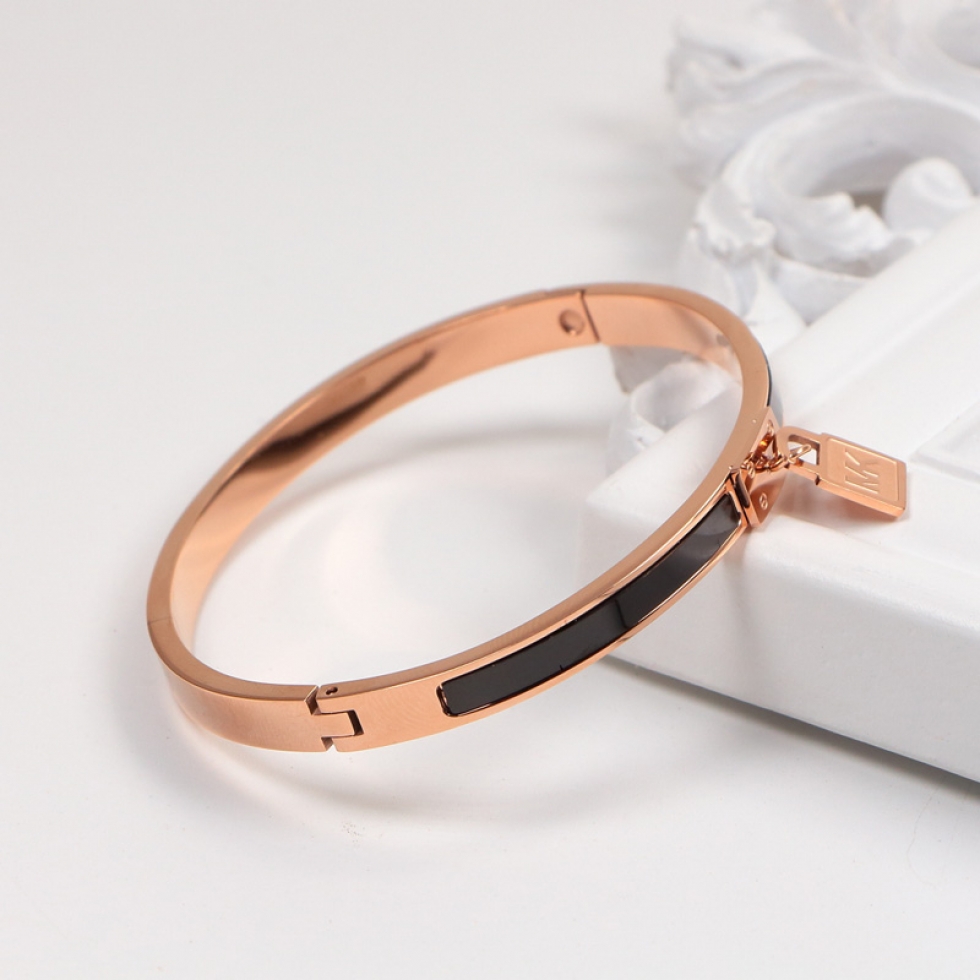 Replica MK letter pendant classic lock couple bracelet titanium steel black fashion personality men and women bracelet accessories