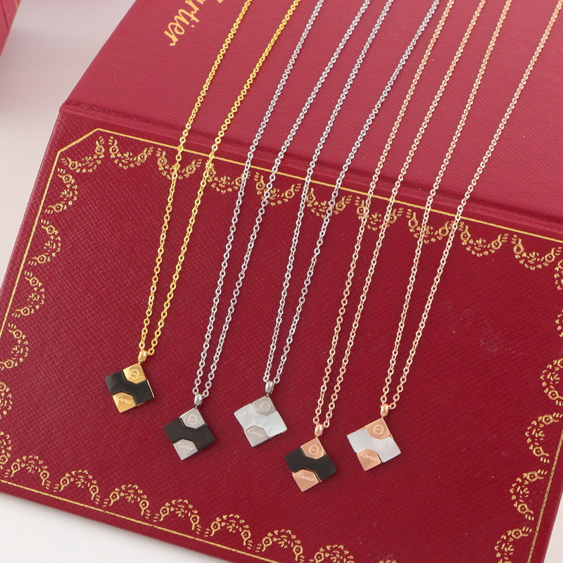 Replica Cartier Rhombus Black and White Shell Alphabet Necklace