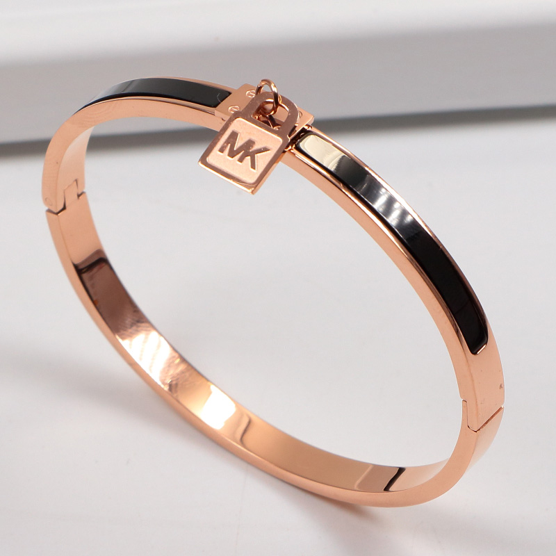 Replica MK letter pendant classic lock couple bracelet titanium steel black fashion personality men and women bracelet accessories