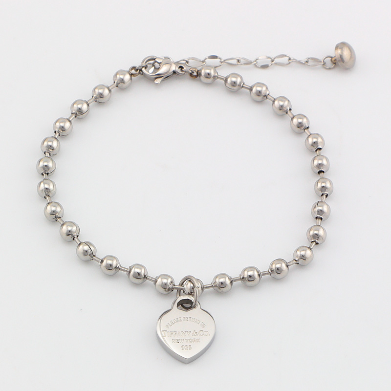 Replica Tiffany heart pendant bead bracelet plated with 18k rose gold European and American bracelet for girls