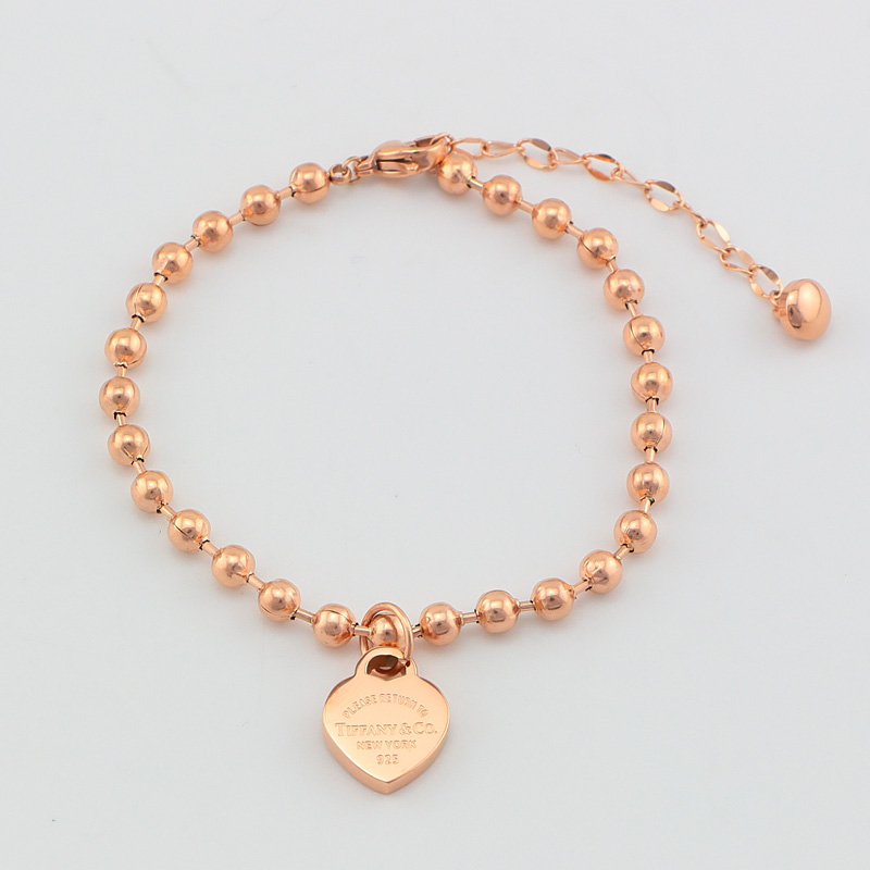 Replica Tiffany heart pendant bead bracelet plated with 18k rose gold European and American bracelet for girls