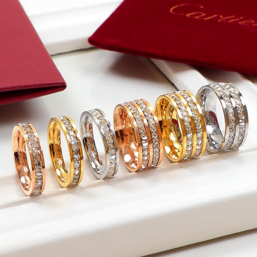 Replica Cartier single and double row small square diamond set diamond ring