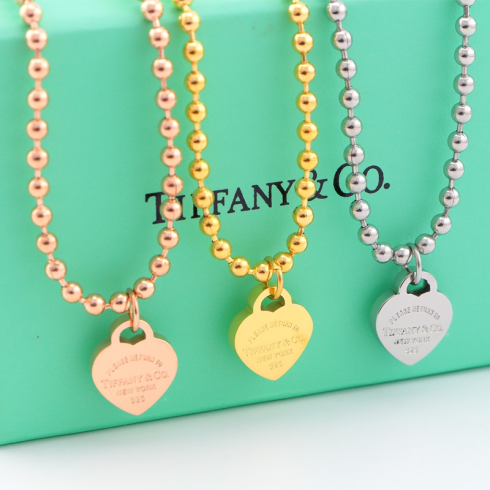 Replica Tiffany heart pendant bead bracelet plated with 18k rose gold European and American bracelet for girls
