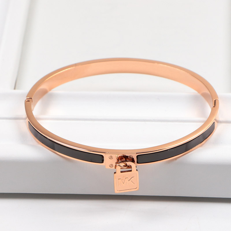 Replica MK letter pendant classic lock couple bracelet titanium steel black fashion personality men and women bracelet accessories