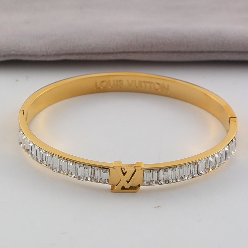 Replica LV full diamond bracelet classic European and American fashion new titanium steel bracelet couple accessories