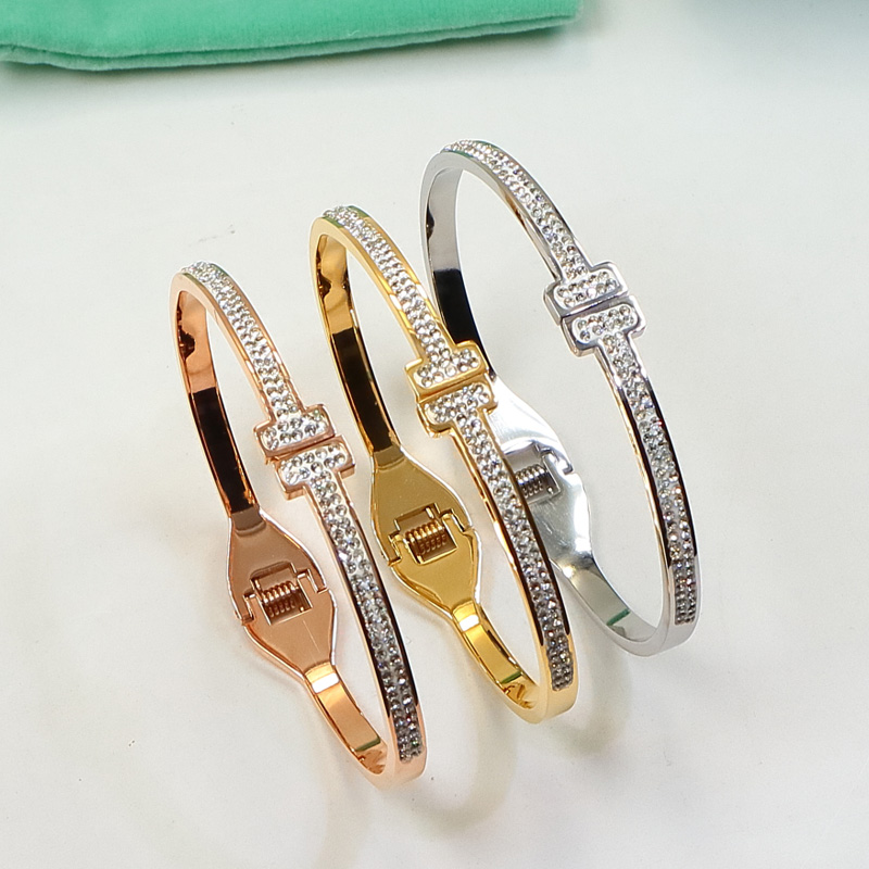 Replica Tiffany Double T Full Diamond Open Bangle