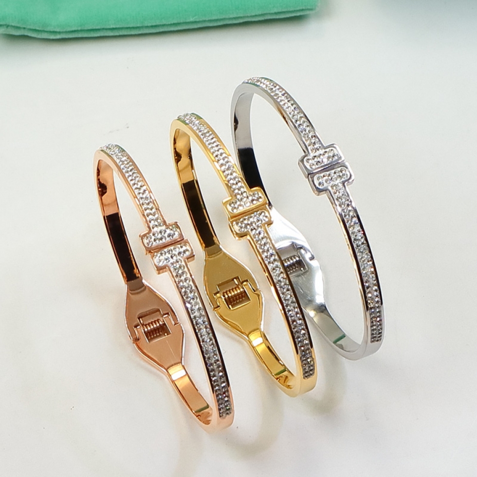 Replica Tiffany Double T Full Diamond Open Bangle