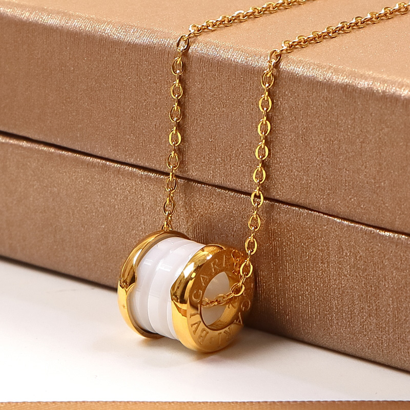 Replica Bvlgari wide round wheel ceramic titanium steel necklace