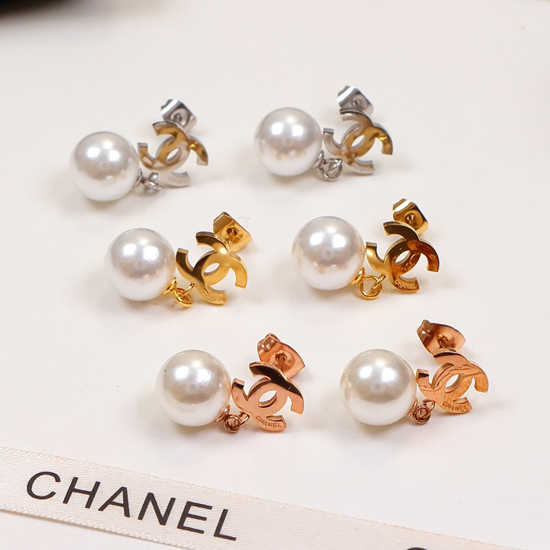Replica Chanel double C letter pearl pendant earrings