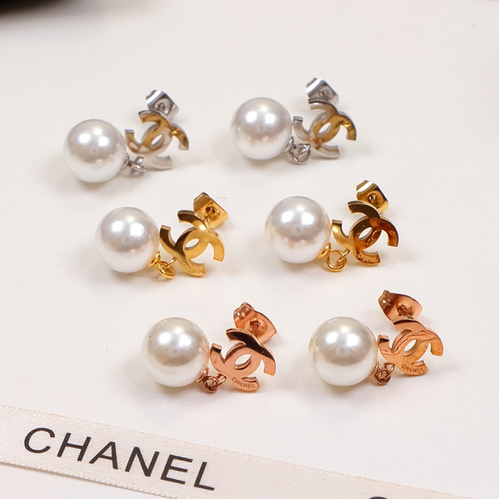 Replica Chanel double C letter pearl pendant earrings