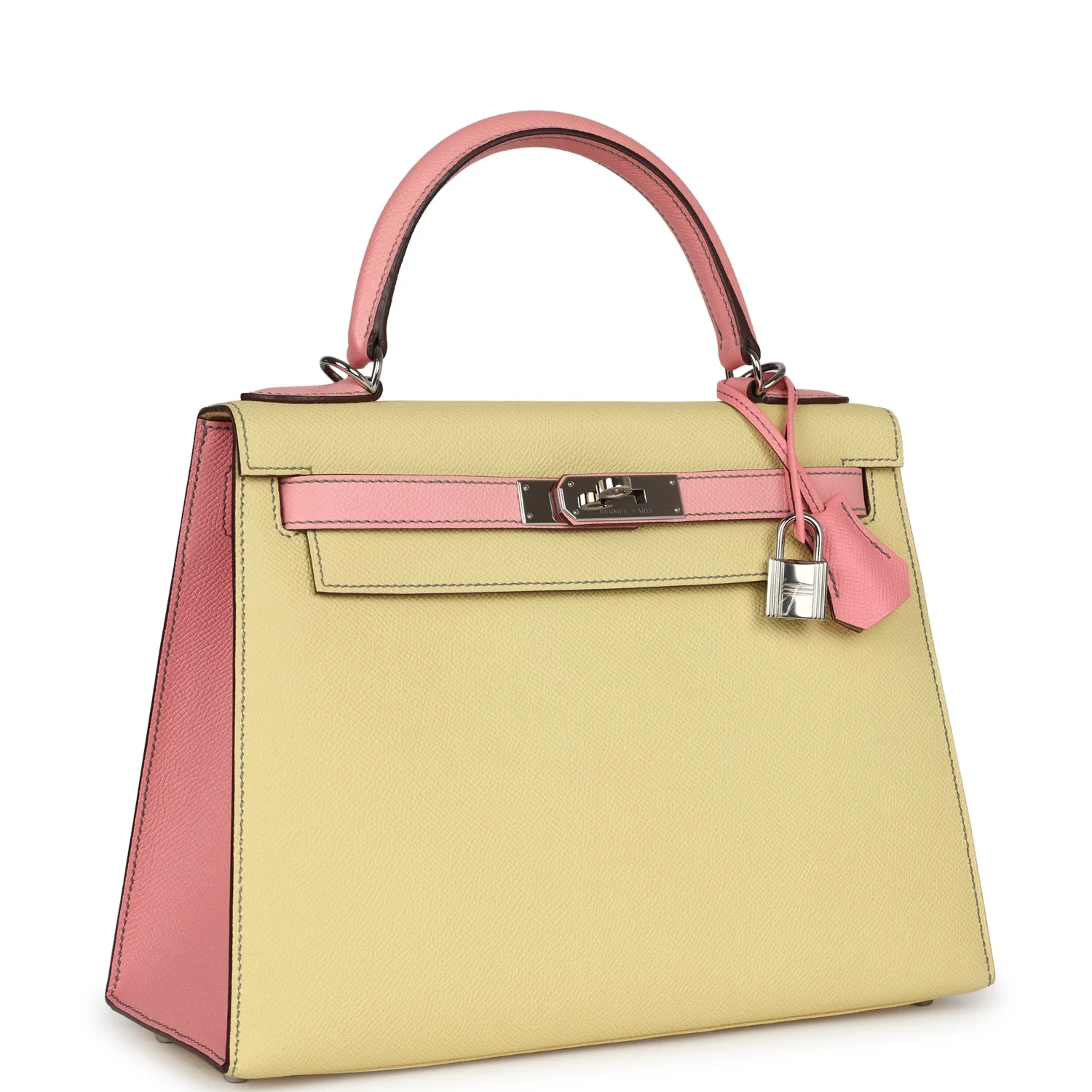 Replicate Hermes Special Order (HSS) Kelly Sellier 28 Rose Confetti and Jaune Poussin Epsom Palladium Hardware(1:1 replica)