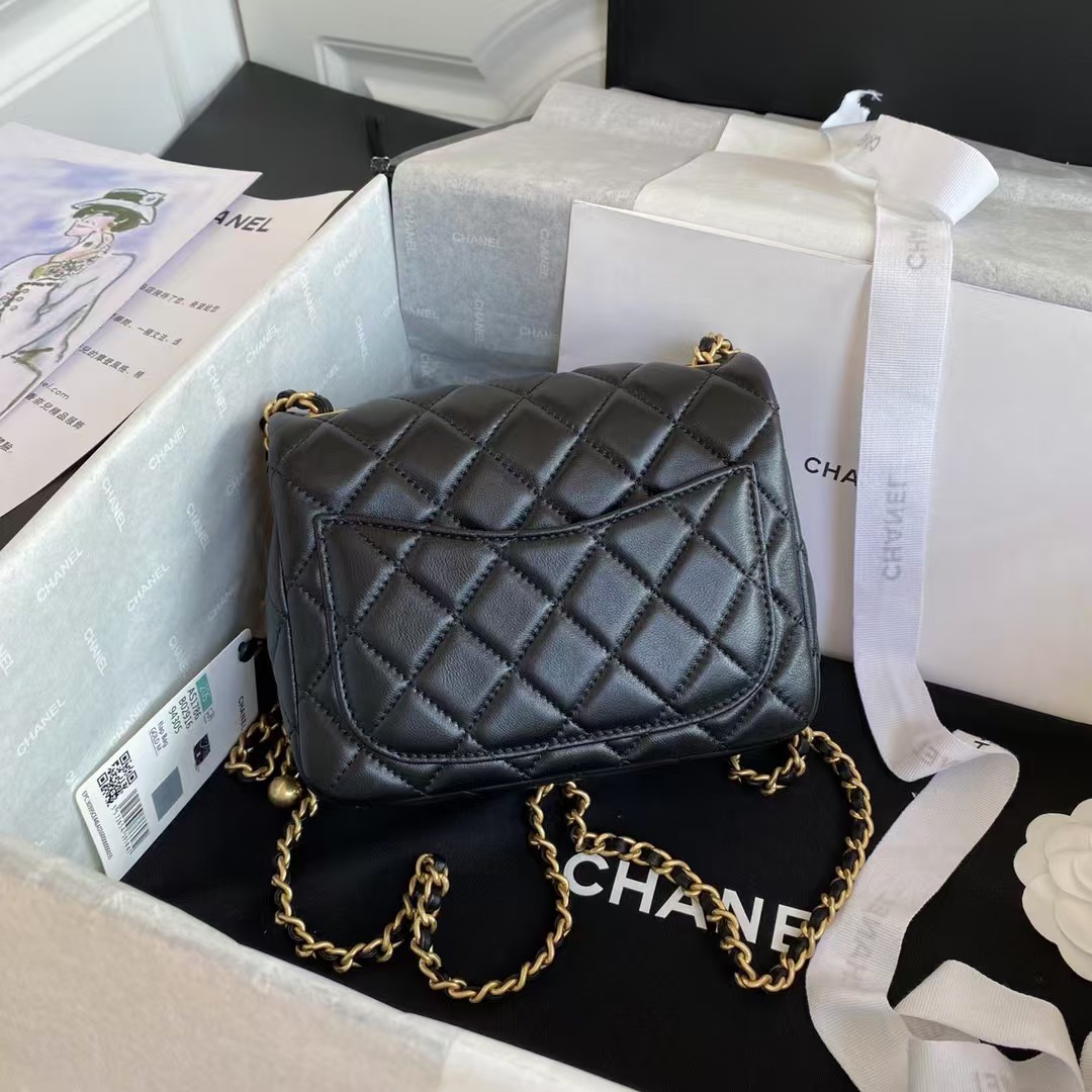 Replicate Chanel 23C AS1786 Mini Square Pearl Embossed Flap Bag Antique Gold Hardware Black(1:1 replica)