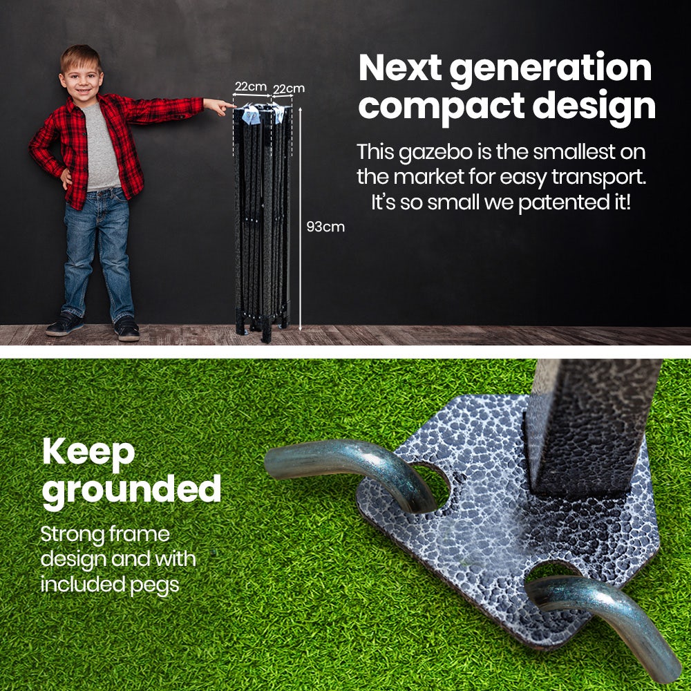 RED TRACK 3x3m Ultra Compact Folding Gazebo, Carry bag, Portable Outdoor Popup Marquee for Camping Beach, Navy Blue