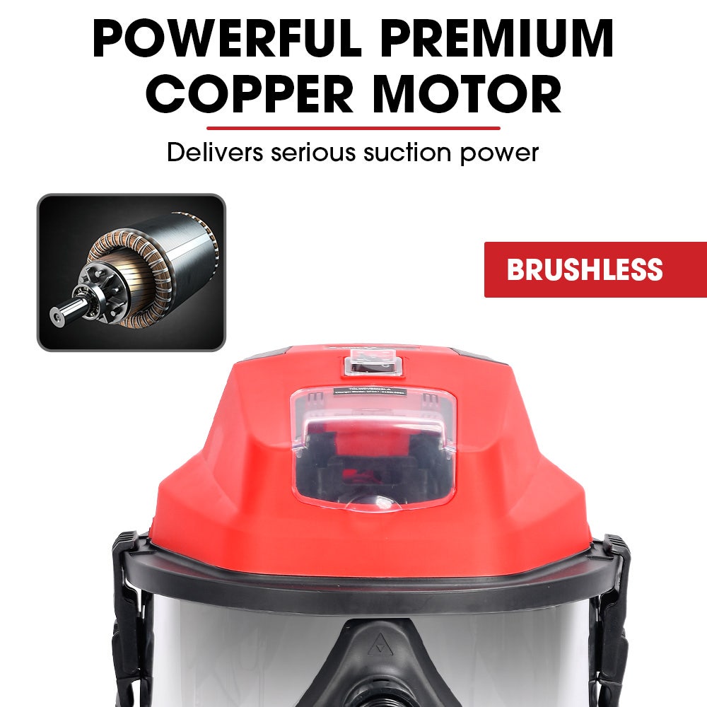 BAUMR-AG 20L Cordless Wet & Dry Vacuum Cleaner Kit, with 4Ah battery and Charger, Blower, HEPA Filter, Accessories, Stainless Steel, for Car, Home, Garage