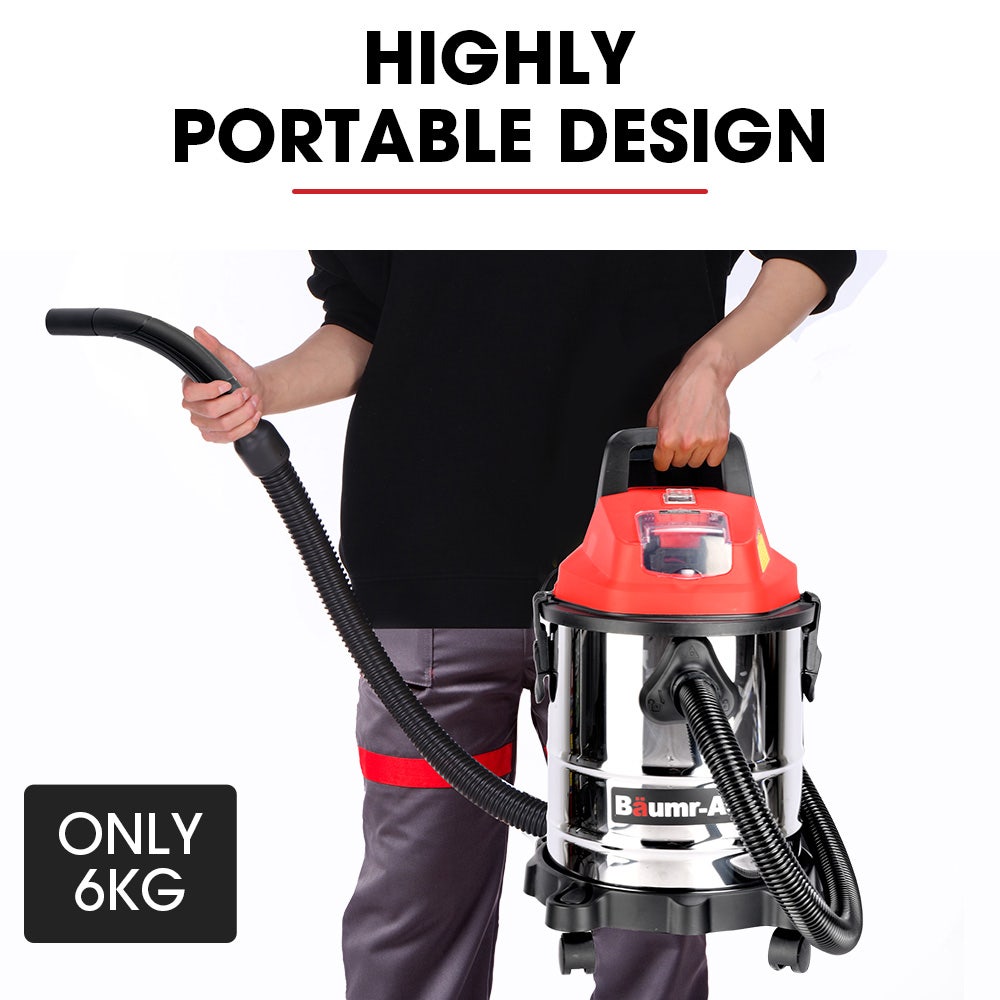 BAUMR-AG 20L Cordless Wet & Dry Vacuum Cleaner Kit, with 4Ah battery and Charger, Blower, HEPA Filter, Accessories, Stainless Steel, for Car, Home, Garage