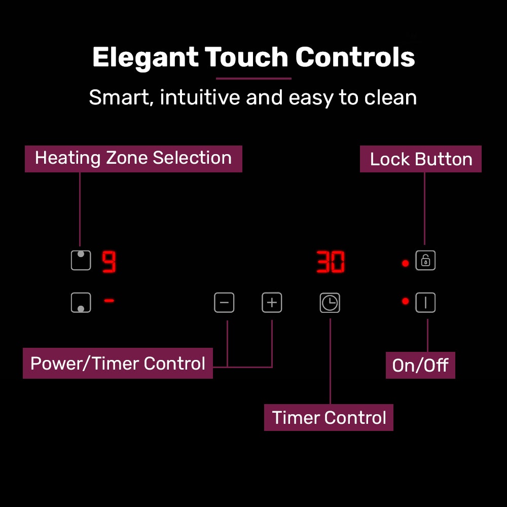 EUROCHEF 30cm 2 Zone Induction Cooktop, 3300W Electric, Touch Controls