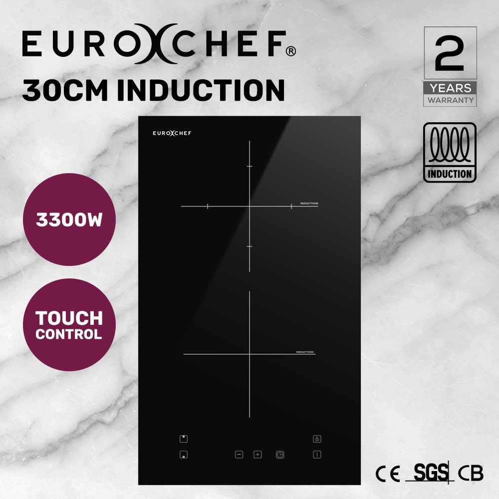 EUROCHEF 30cm 2 Zone Induction Cooktop, 3300W Electric, Touch Controls
