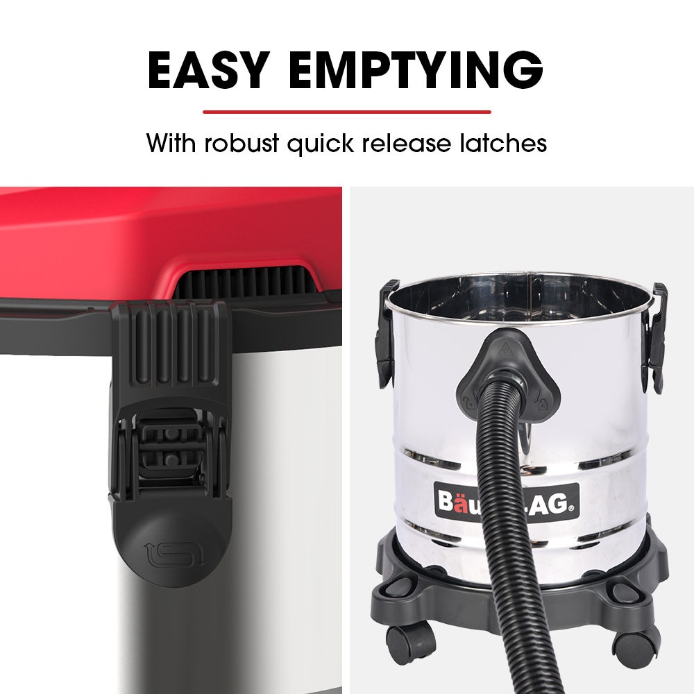 BAUMR-AG 20L Cordless Wet & Dry Vacuum Cleaner Kit, with 4Ah battery and Charger, Blower, HEPA Filter, Accessories, Stainless Steel, for Car, Home, Garage