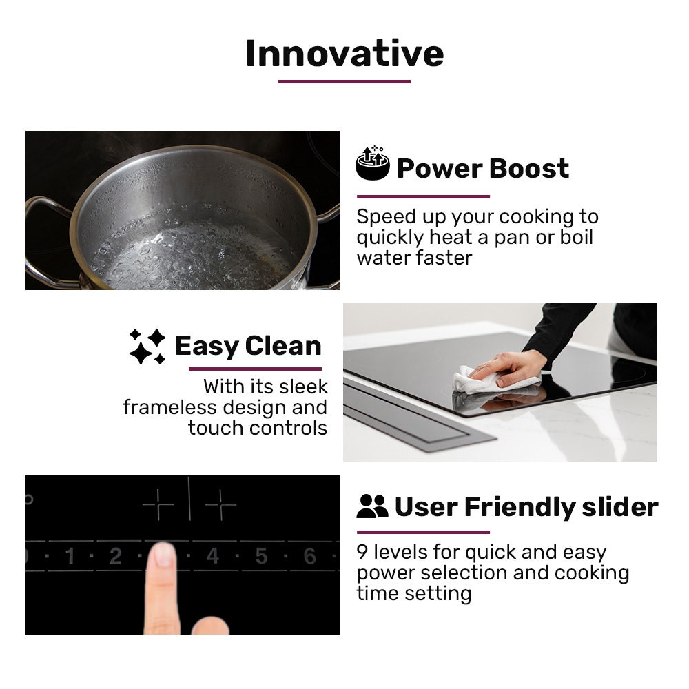 EUROCHEF 60cm 4 Zone Induction Cooktop, 6800W Electric, Touch Controls