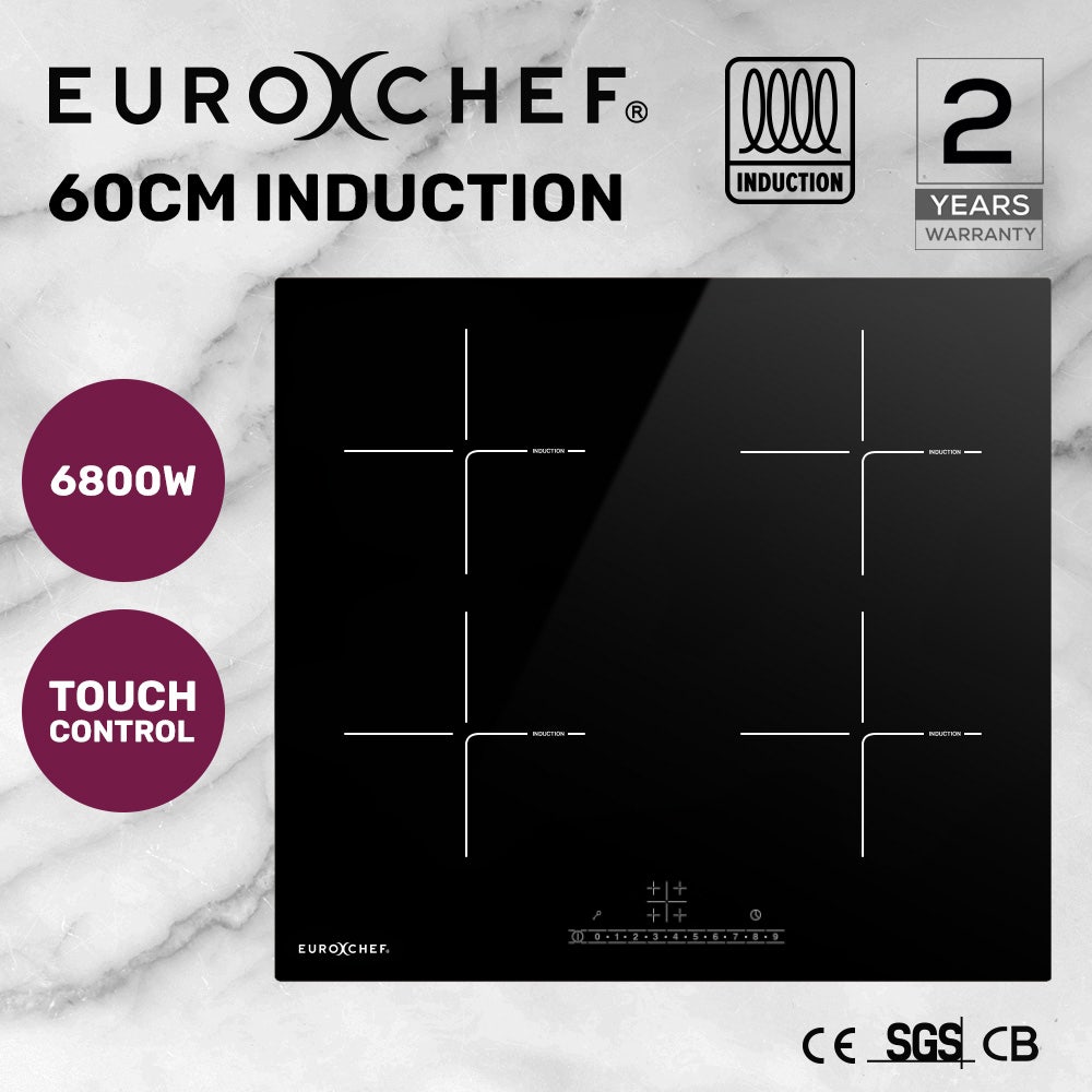 EUROCHEF 60cm 4 Zone Induction Cooktop, 6800W Electric, Touch Controls