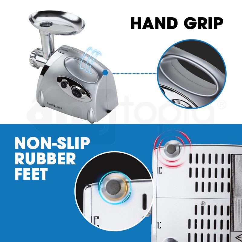 EUROCHEF Electric Meat Grinder, Stainless Steel Mincer Sausage Filler Kibbe Maker, Silver
