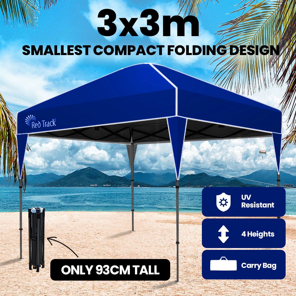 RED TRACK 3x3m Ultra Compact Folding Gazebo, Carry bag, Portable Outdoor Popup Marquee for Camping Beach, Navy Blue