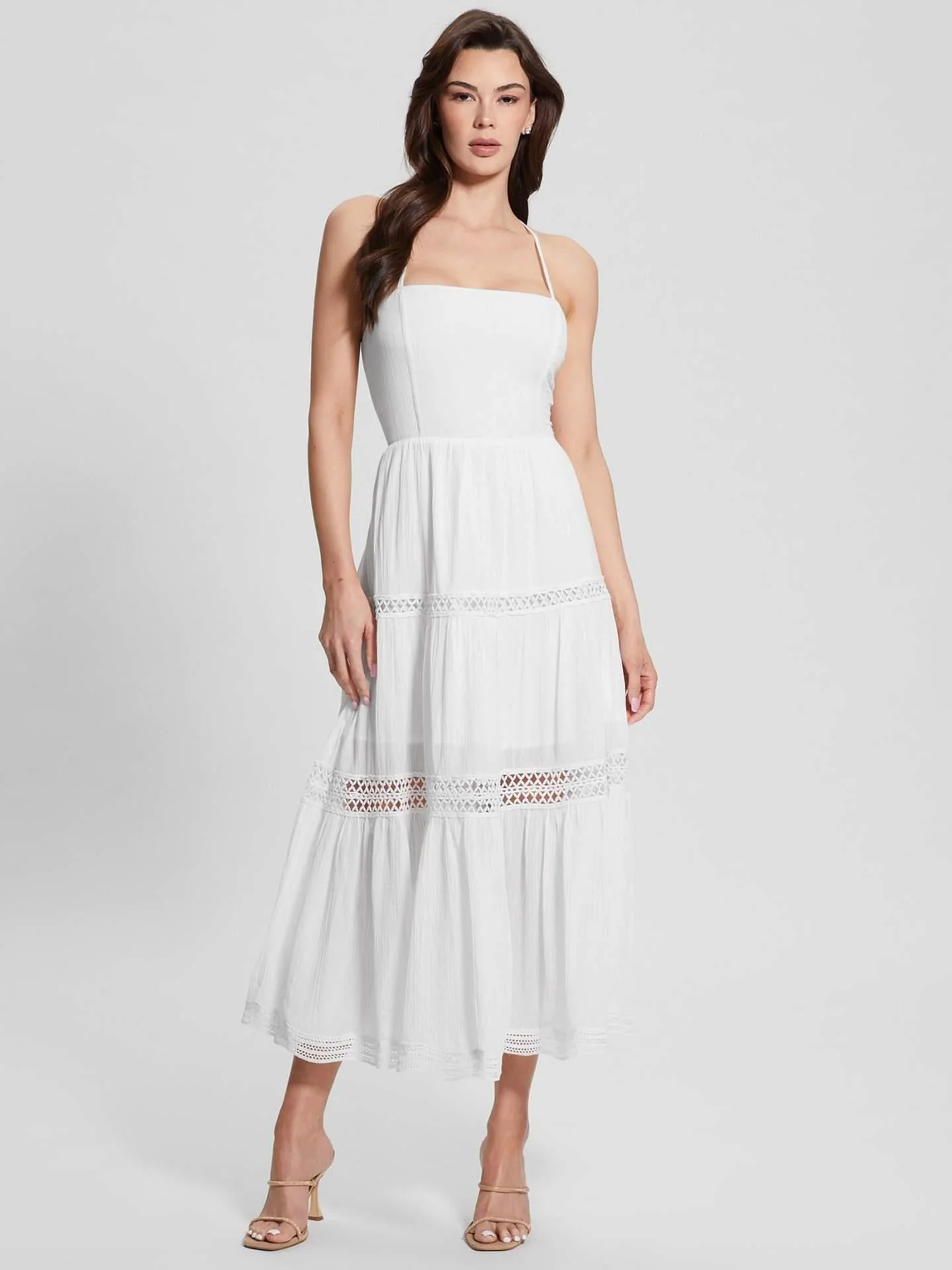 Dress Lace up Backless Maxi Dress White Hollow Out Cutout Out Lace Cami Dress Dress