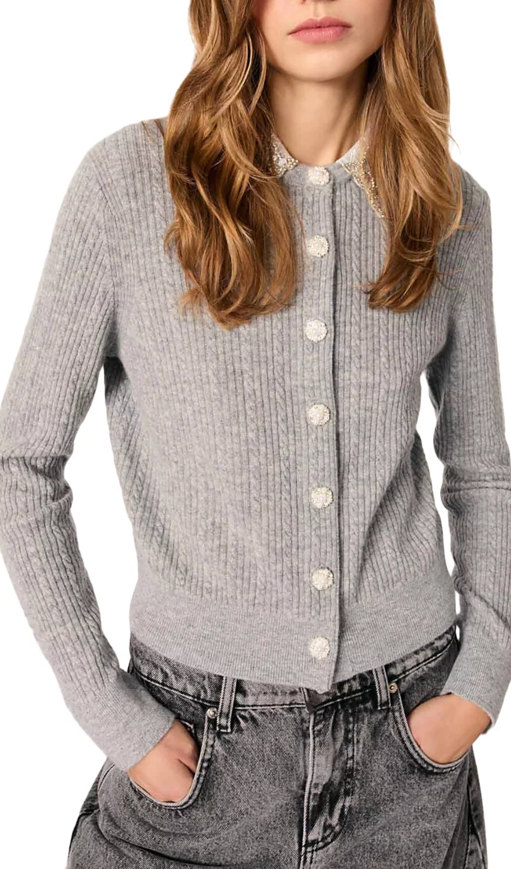 Cardigan With Jewelry Collar