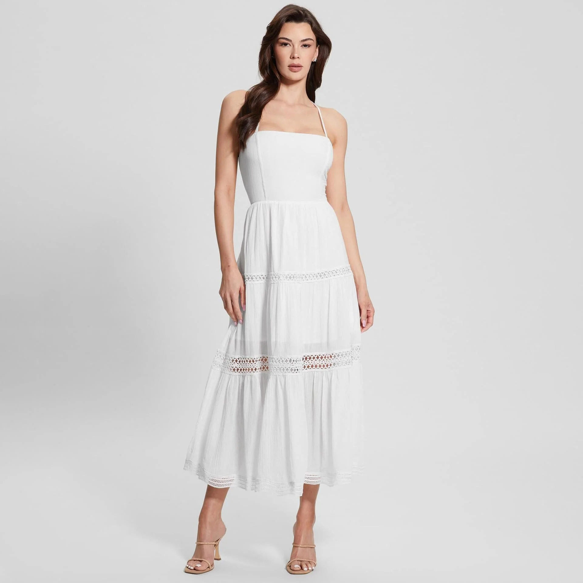 Dress Lace up Backless Maxi Dress White Hollow Out Cutout Out Lace Cami Dress Dress