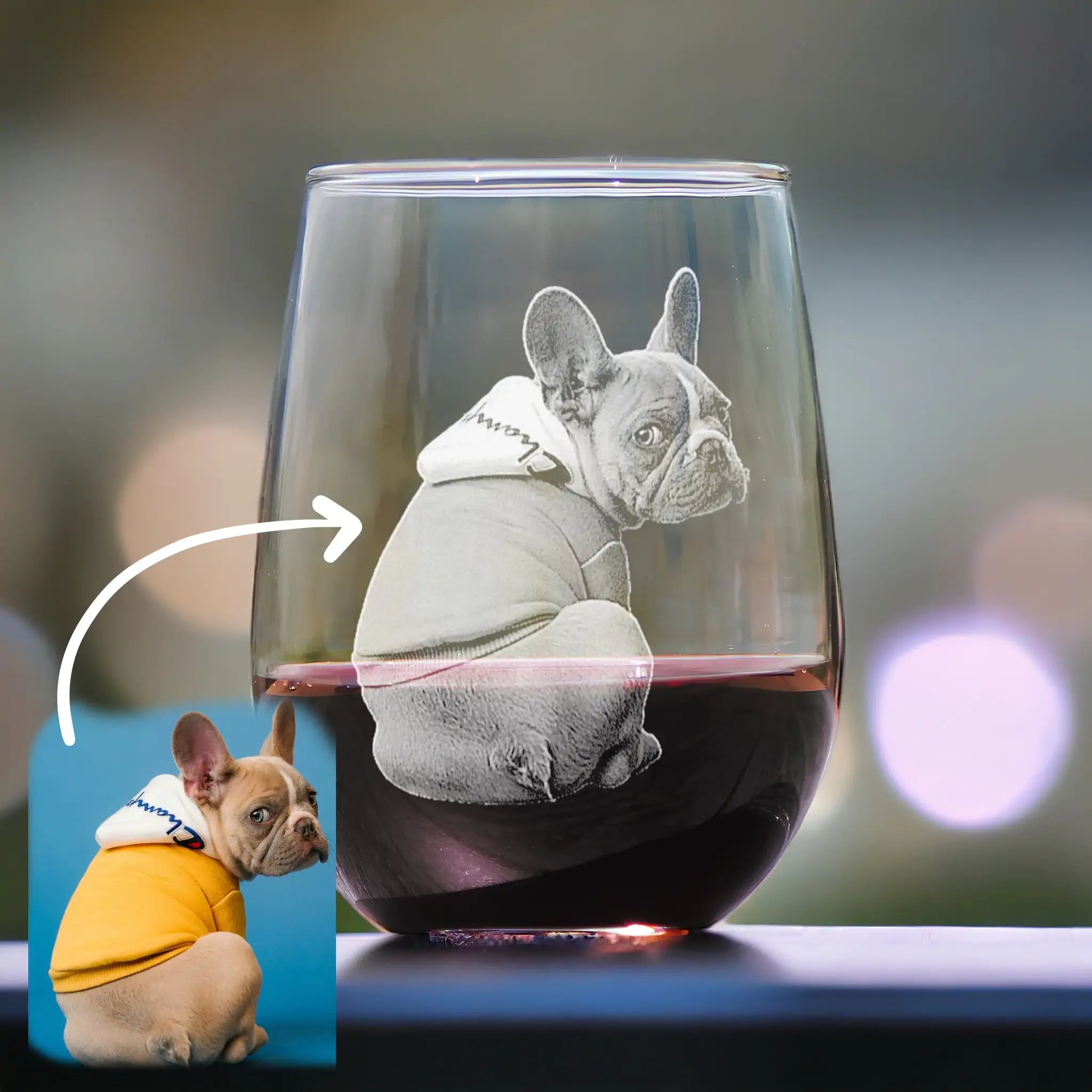 Custom Engraved Wine Glass, Personalized Dog Glass,Photo etched Glassware, Unique Gift for Pet Lovers, Pet Loss Gift, Pet Memorial Gift