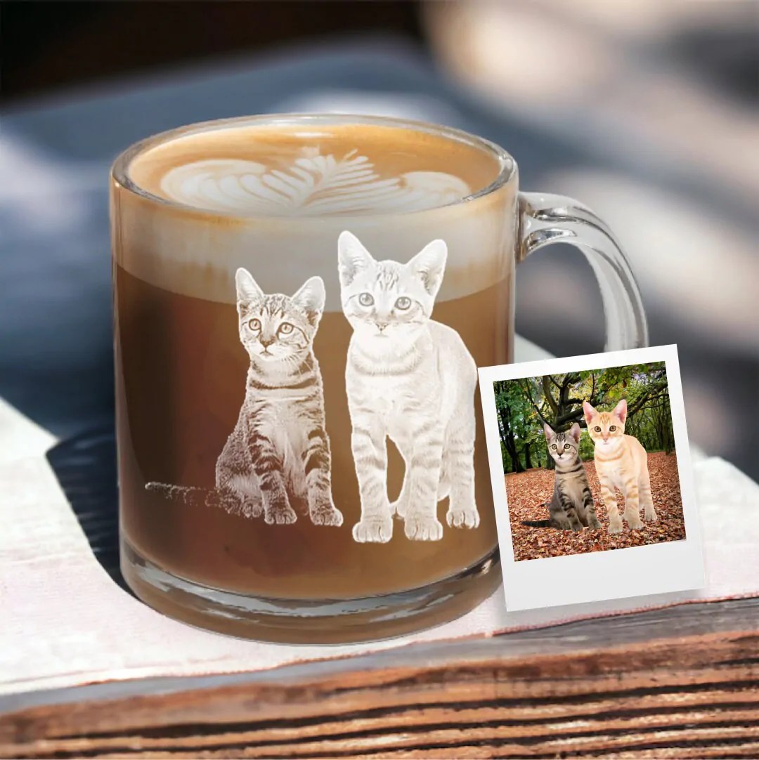 Custom Engraved Coffee Glass with Your Dogs Photo �C Engraved Gift for Pet Lovers, Amazing Coffee Holiday Gift, Tea Cup, Personalized Gifts