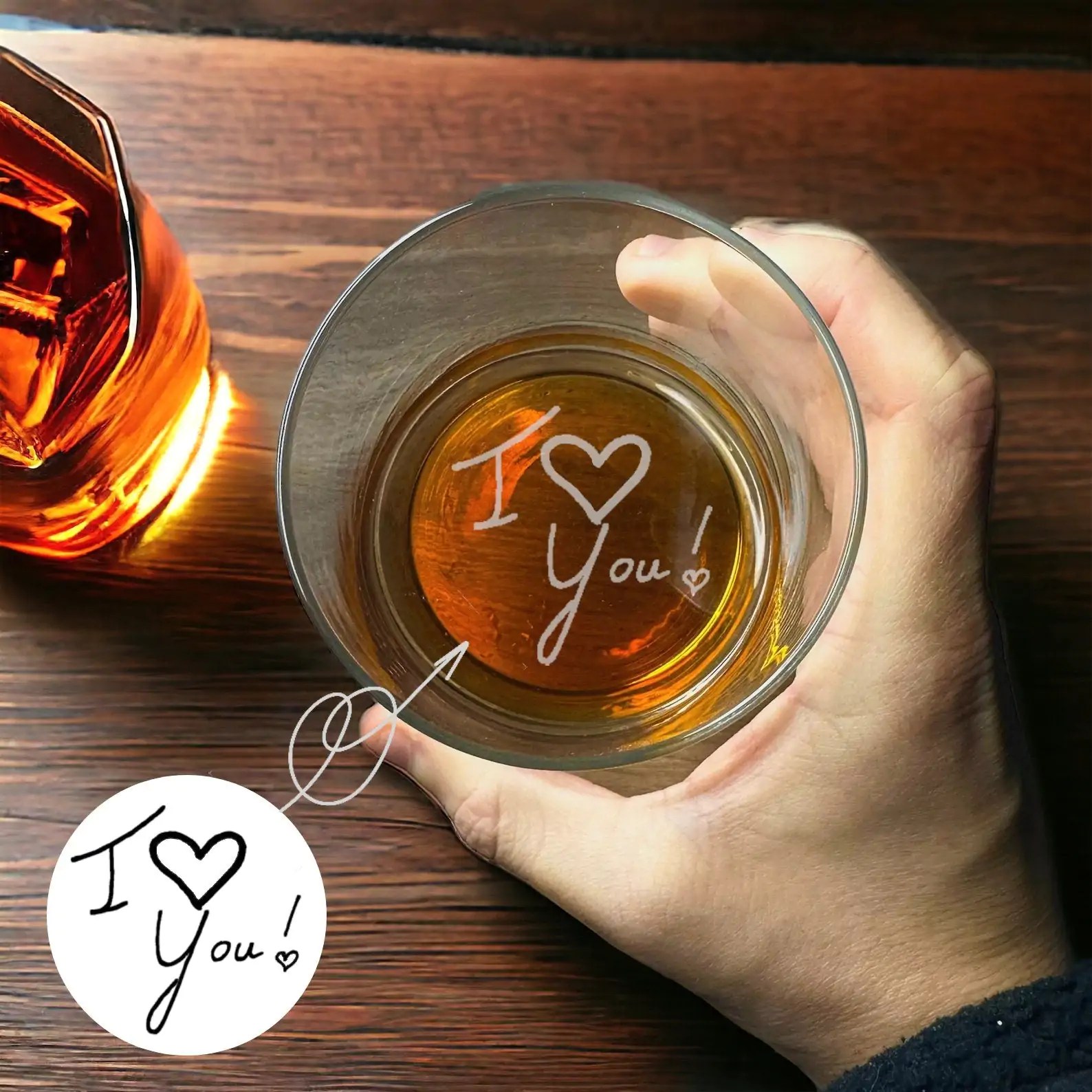 Custom Anniversary Gift for Him with Engraved Bottom Messages Whiskey Glass