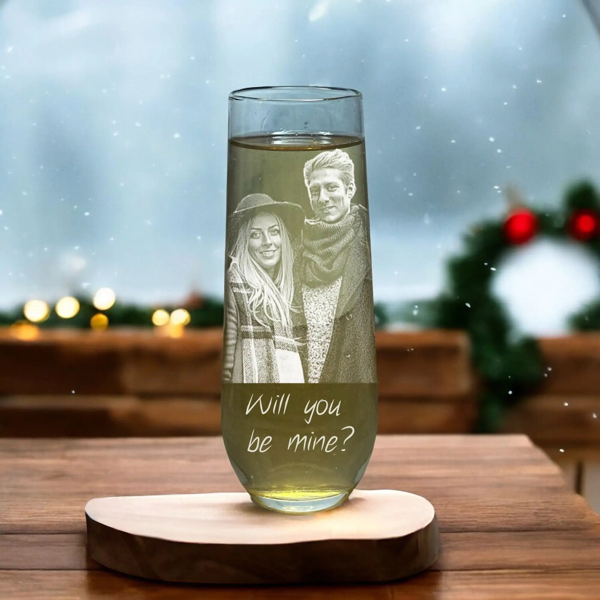 Personalized Stemless Champagne Flutes �C Engraved Family or Pet Photo | Custom Bridesmaid & Proposal Gifts | Christmas Champagne Glasses