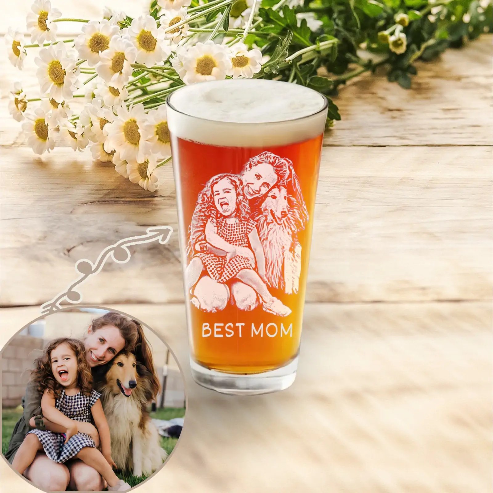 Dog Mom Christmas Gift �C Personalized 16oz Pet Portrait Beer Glass | Personalized Mothers Day Photograph Gifts