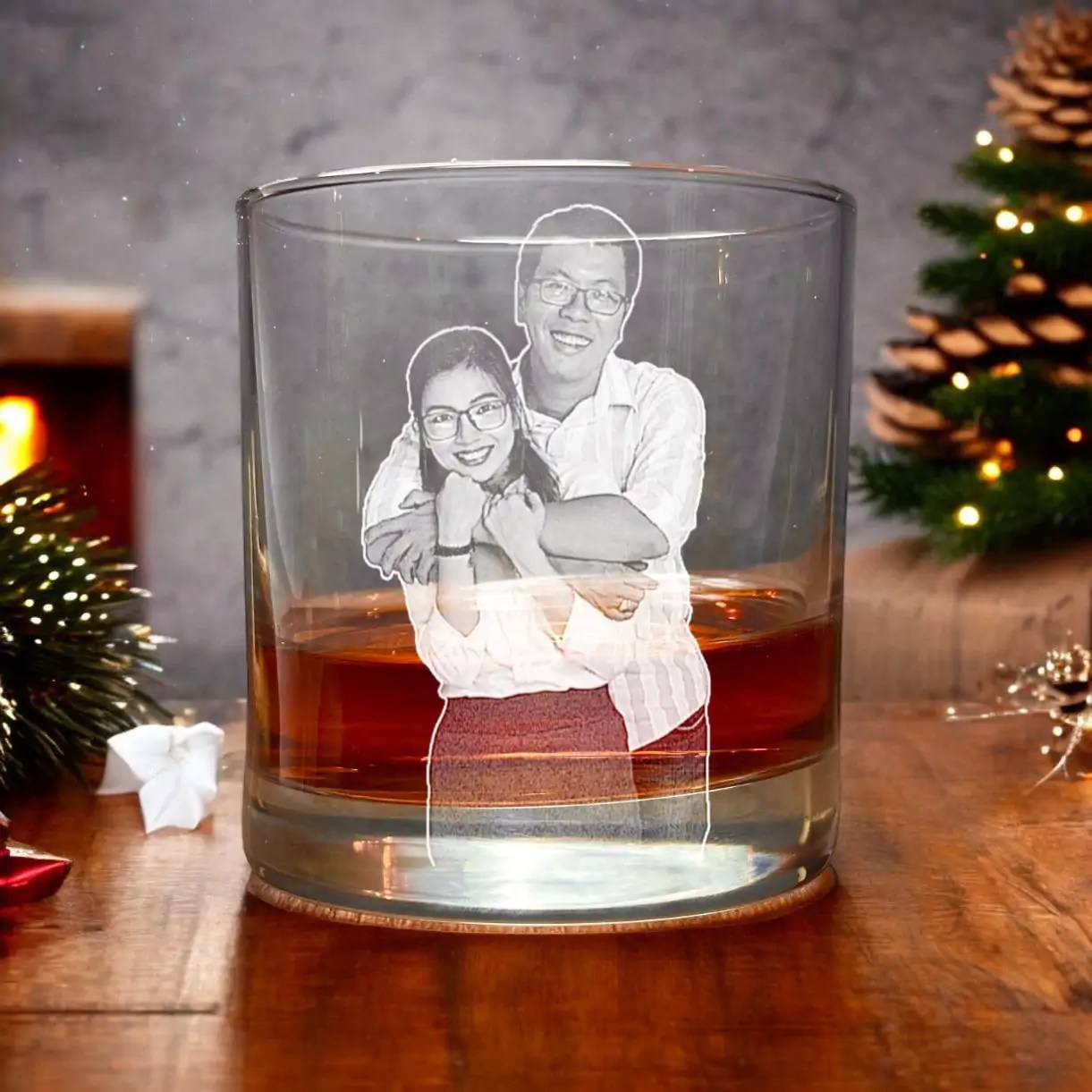 Engraved Family Photo Rocks Glass �C Personalized Whiskey Glass with Your Photo | Etched Custom Gift