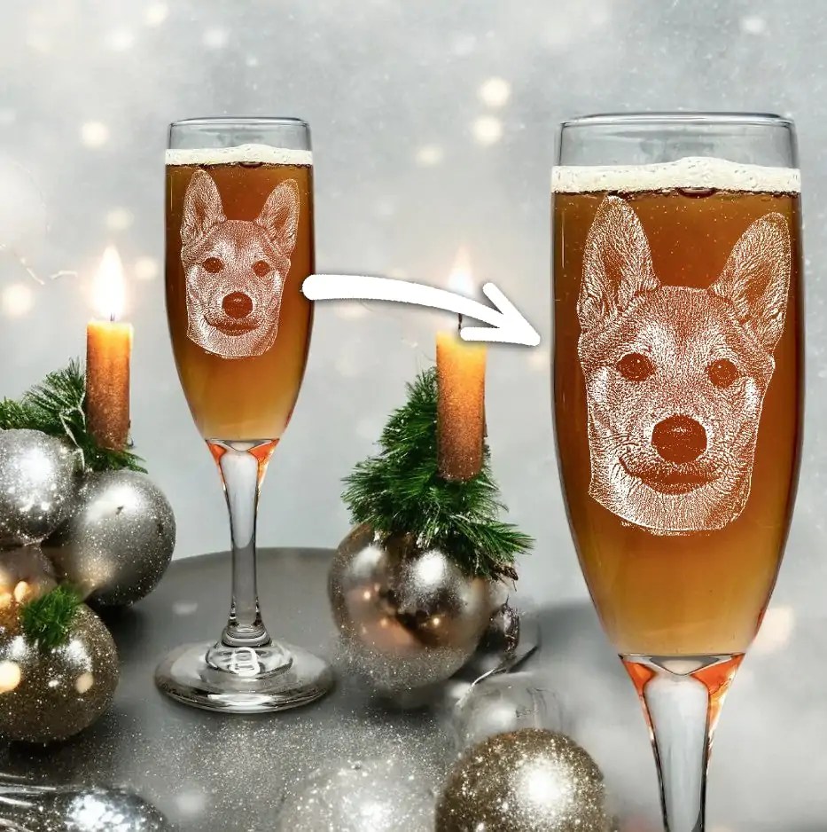 Personalized Stemmed Champagne Flutes �C Etched Family or Pet Photo | Bridesmaid Gifts & Pet Memorial Christmas Gifts