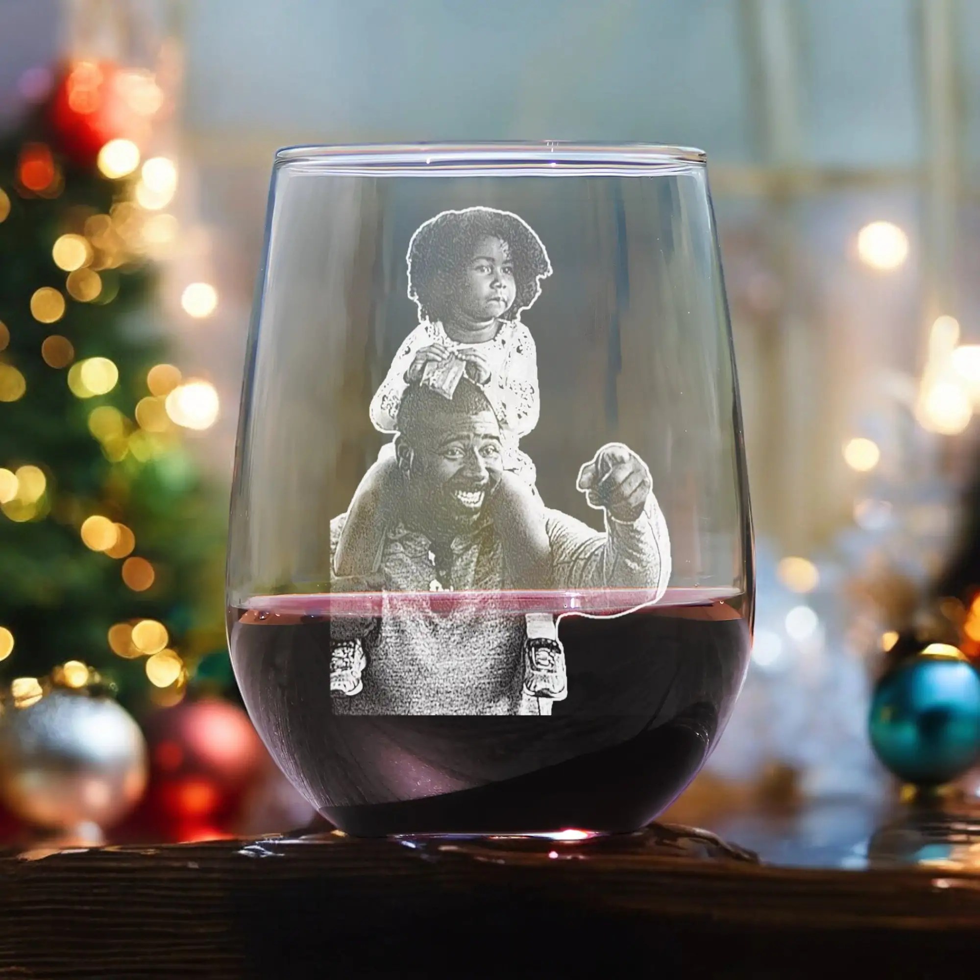 First Father��s Christmas Gift �C Personalized Stemless Wine Glass for New Dads