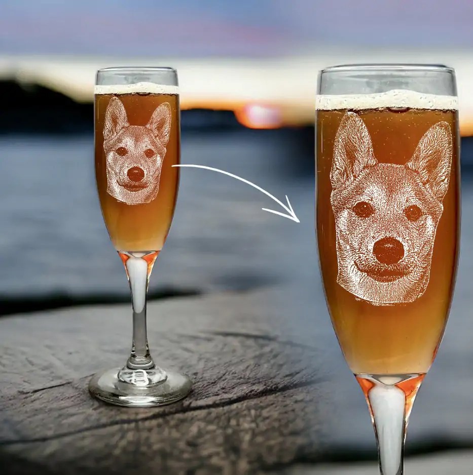 Personalized Stemmed Champagne Flutes �C Etched Family or Pet Photo | Bridesmaid Gifts & Pet Memorial Christmas Gifts