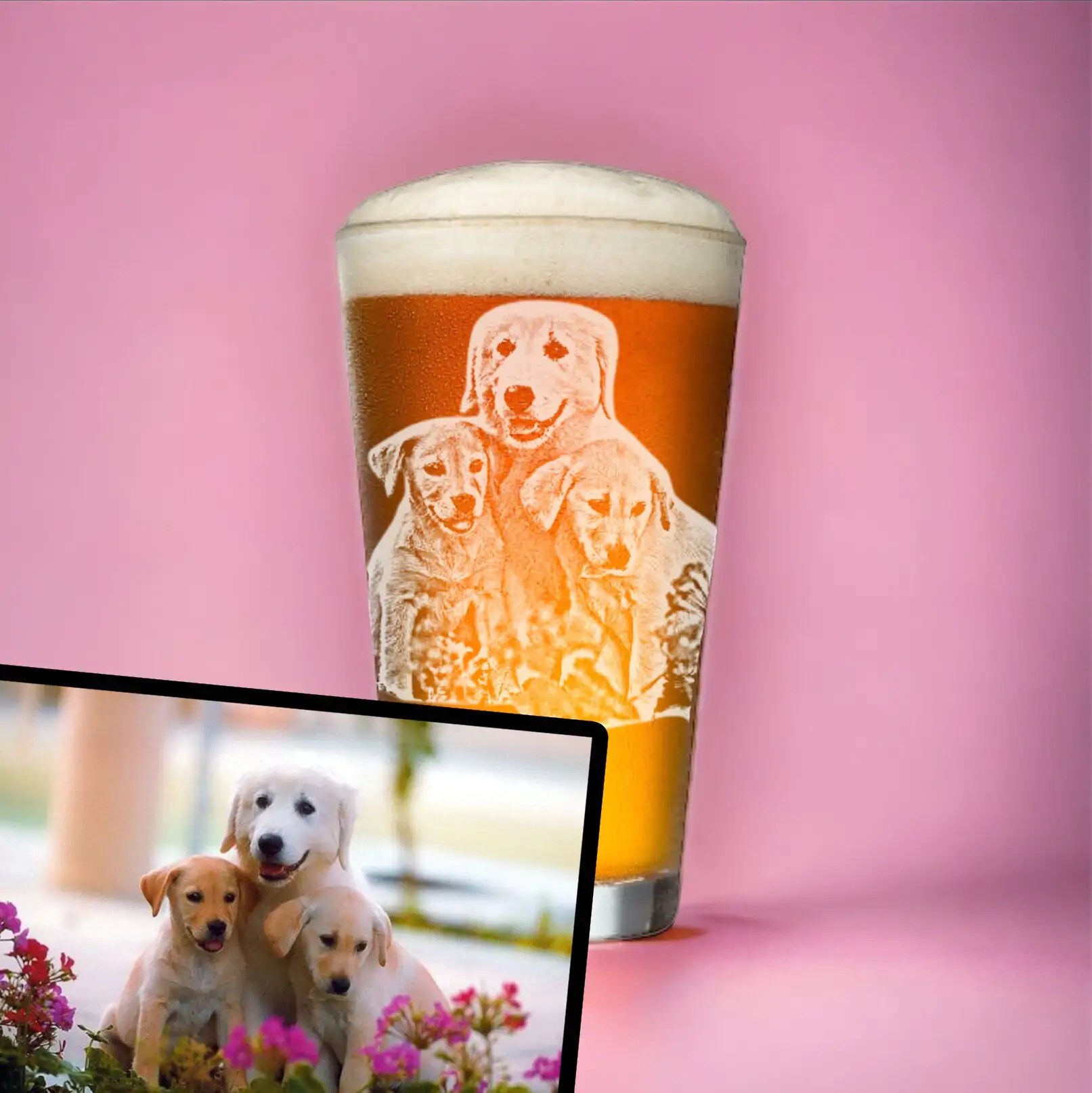 Dog Mom Christmas Gift �C Personalized 16oz Pet Portrait Beer Glass | Personalized Mothers Day Photograph Gifts