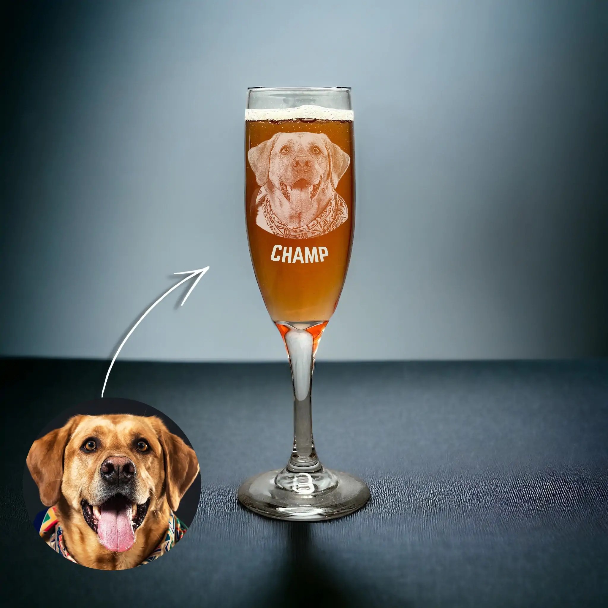 Personalized Stemmed Champagne Flutes �C Etched Family or Pet Photo | Bridesmaid Gifts & Pet Memorial Christmas Gifts