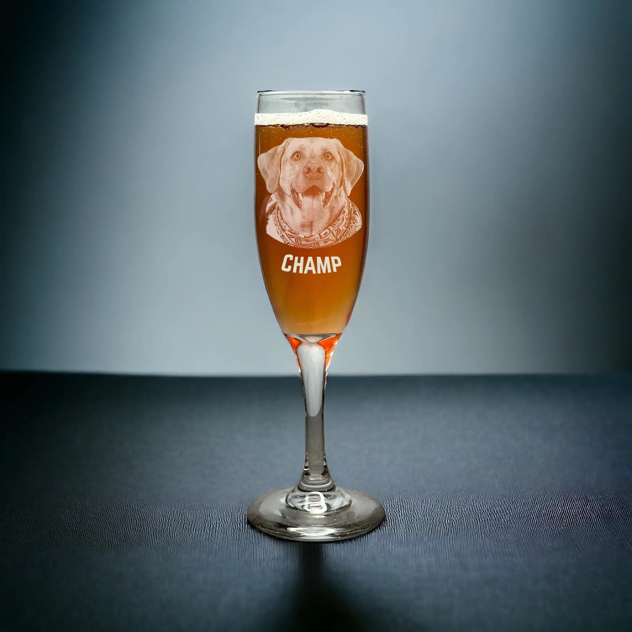 Personalized Stemmed Champagne Flutes �C Etched Family or Pet Photo | Bridesmaid Gifts & Pet Memorial Christmas Gifts