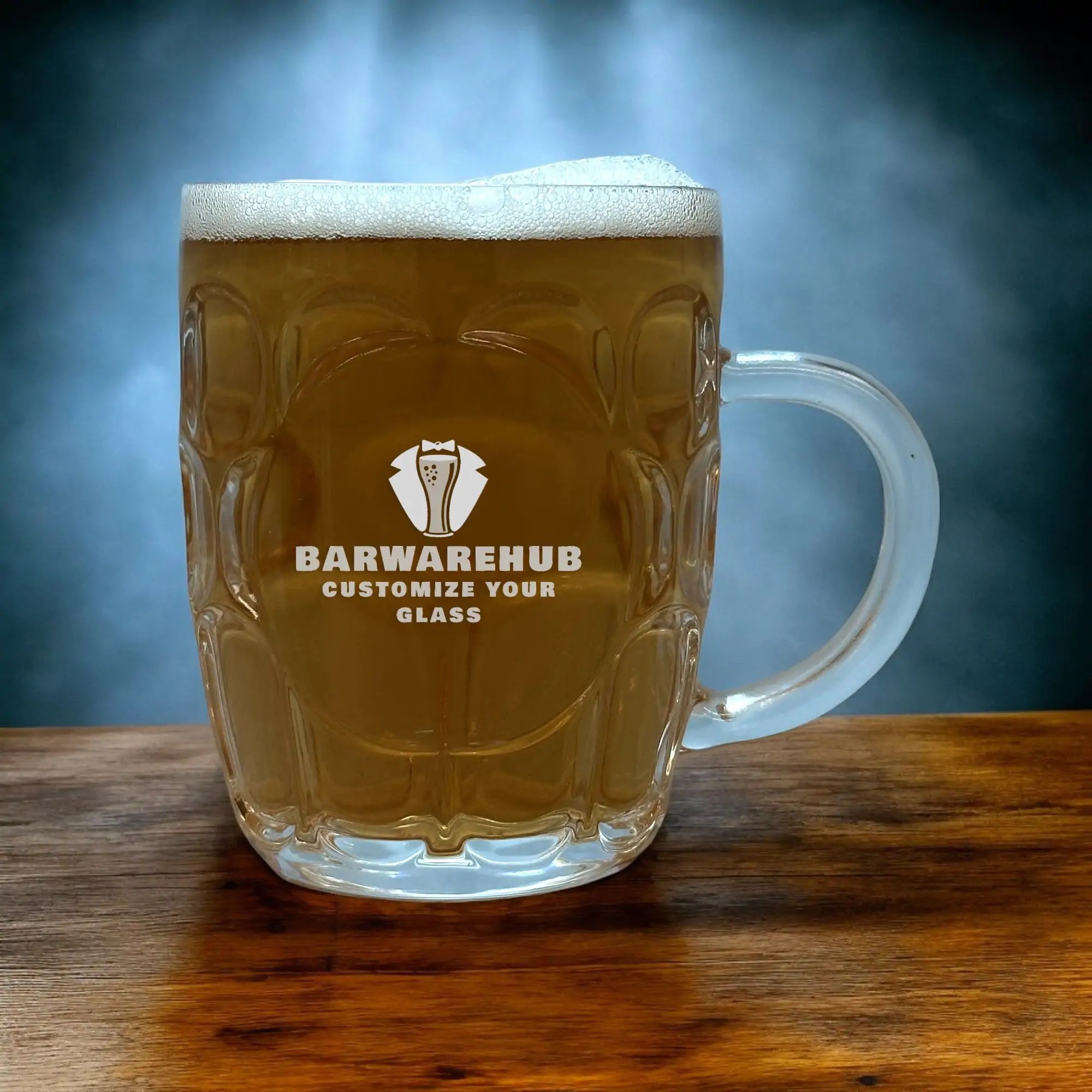 Engraved Britannia Glass Beer Mug with Crest-20 oz-Item 557/GA38518