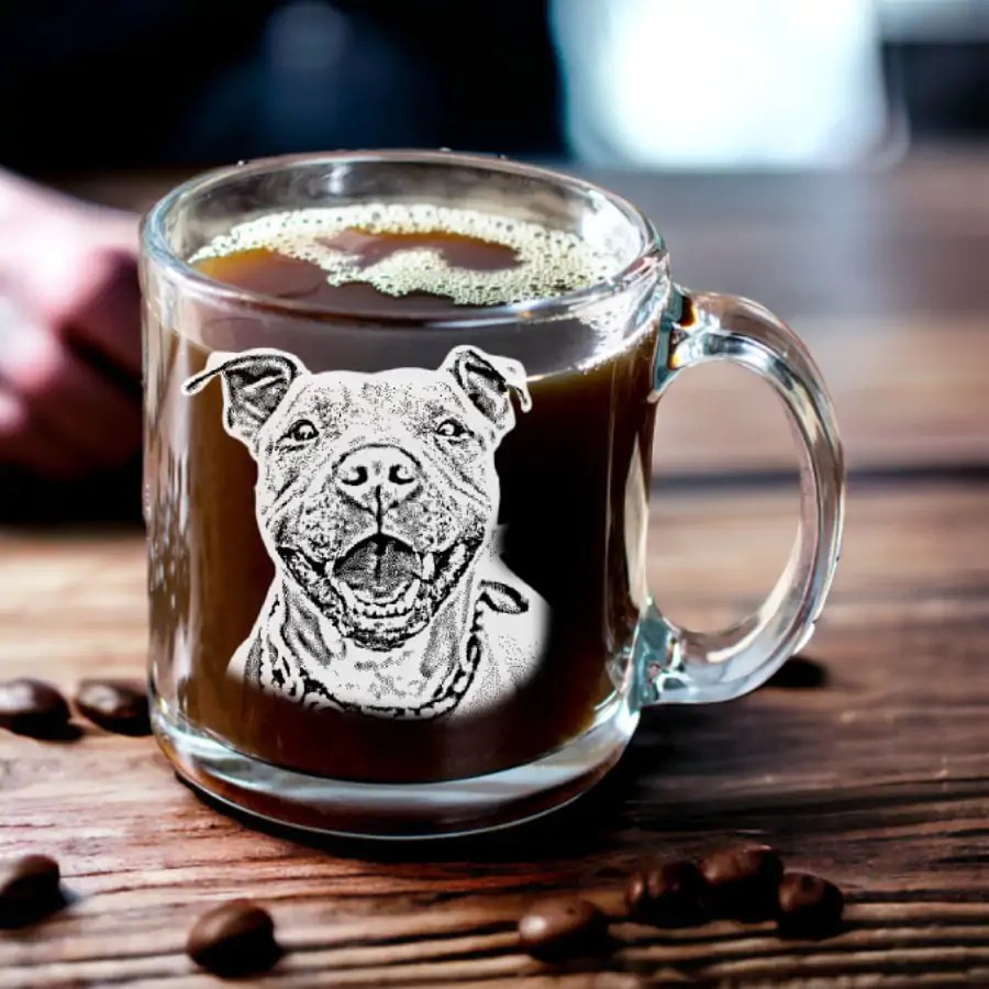 Custom Engraved Coffee Glass with Your Dogs Photo �C Engraved Gift for Pet Lovers, Amazing Coffee Holiday Gift, Tea Cup, Personalized Gifts
