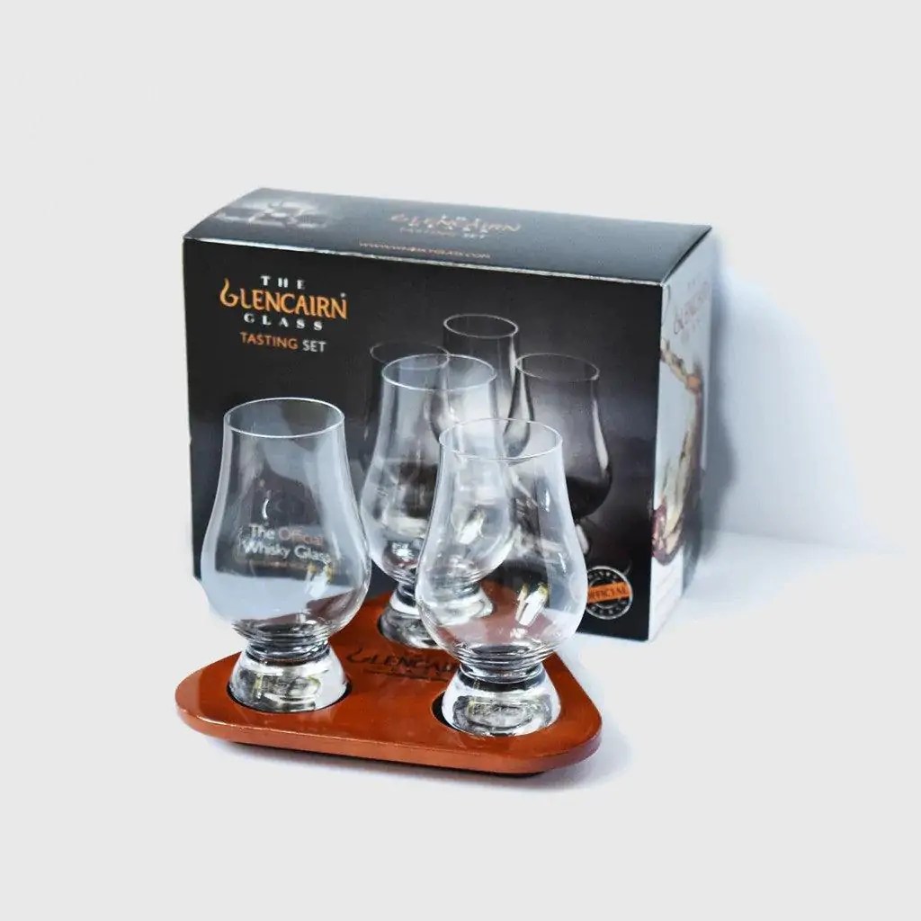 Engraved 6oz. Glencairn Glasses 3 Piece Set with Flight Tray