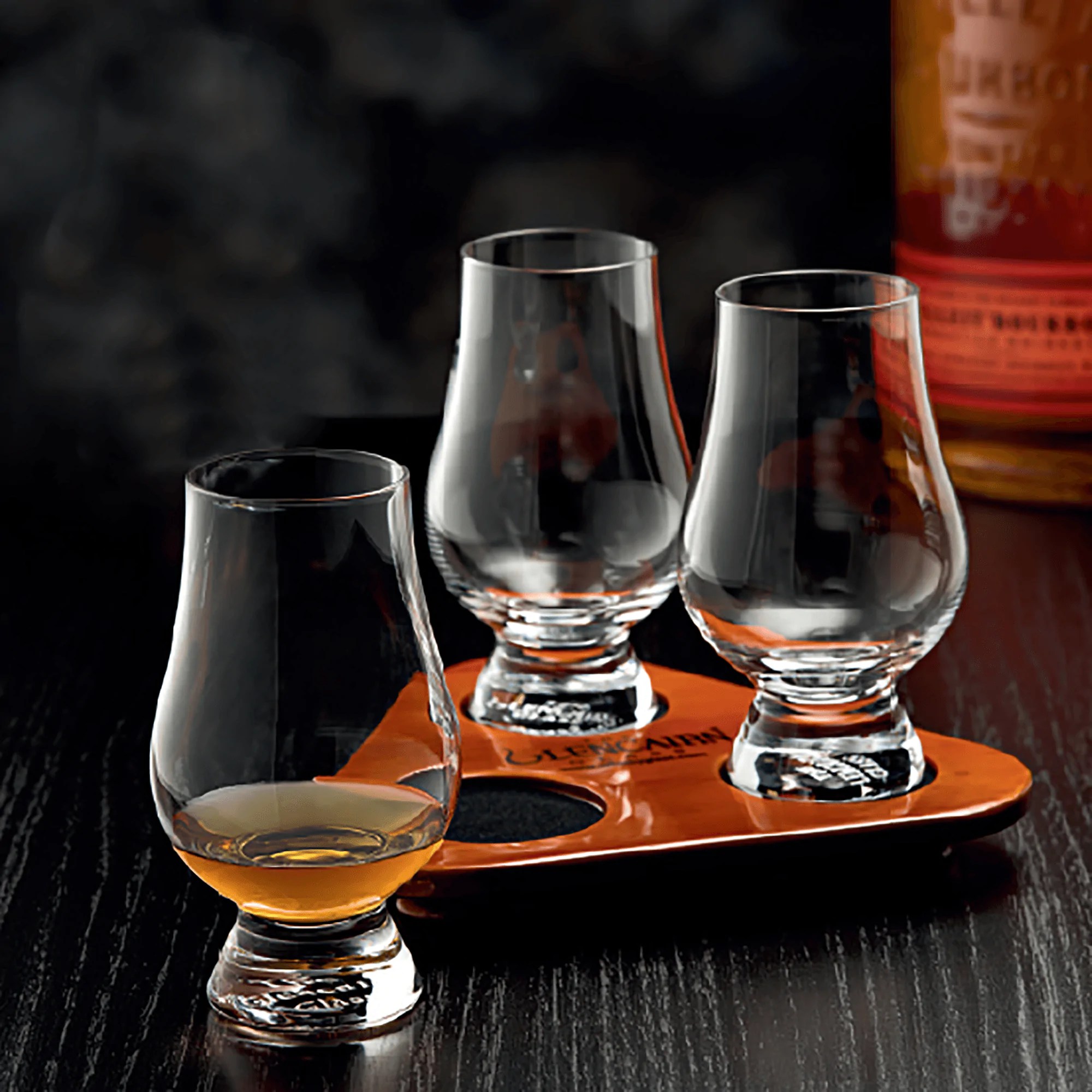 Engraved 6oz. Glencairn Glasses 3 Piece Set with Flight Tray