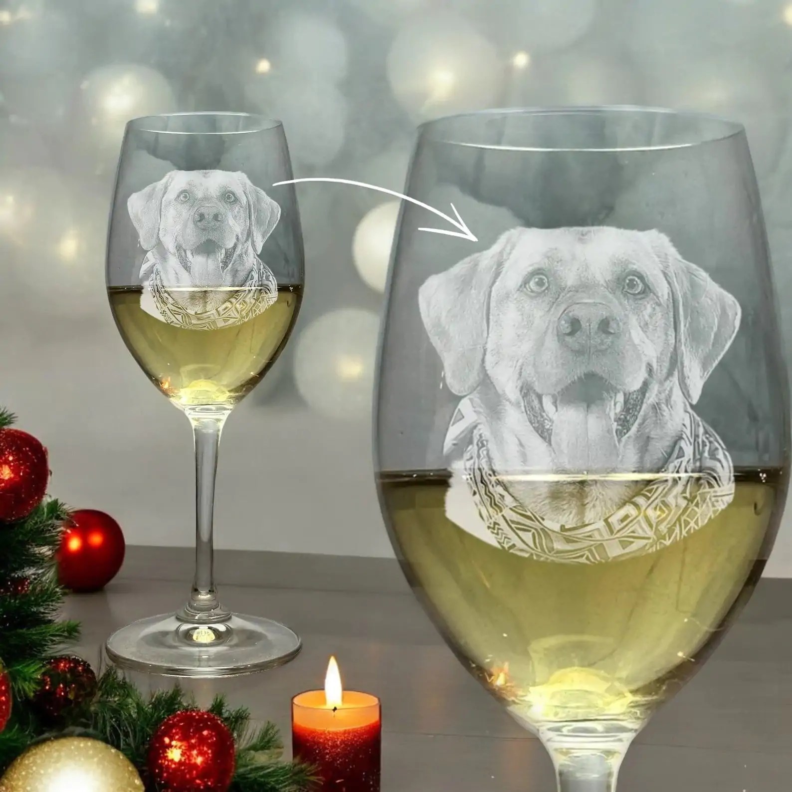 Personalized Christmas Wine Glass Gift for Dog Mom �C Engraved Pet Memorial Gifts from Photo | White Wine Memorial Items